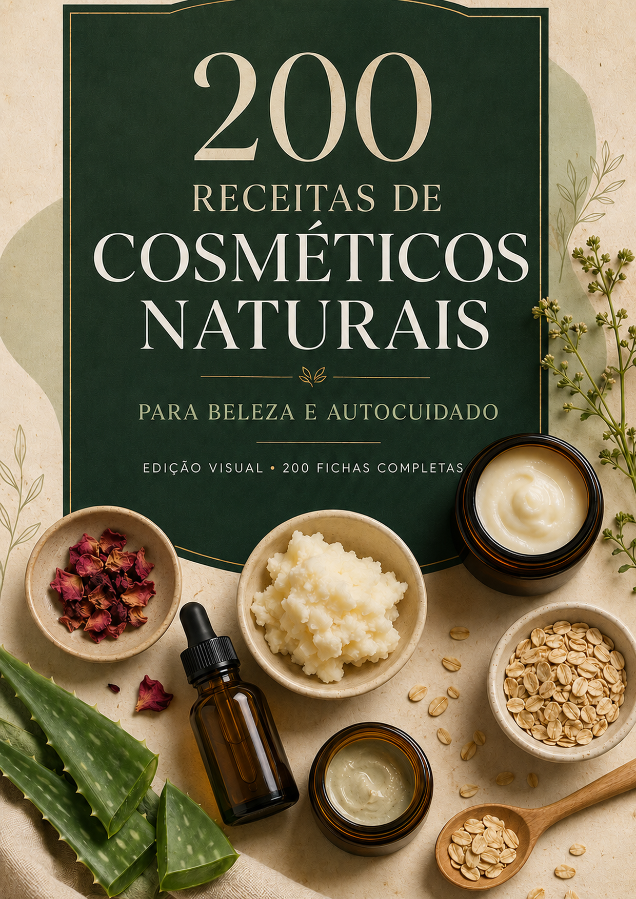 Capa do guia 200 Receitas de Cosméticos Naturais para Beleza e Autocuidado